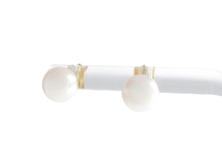 Pair of 14k yellow gold cultured pearl earrings