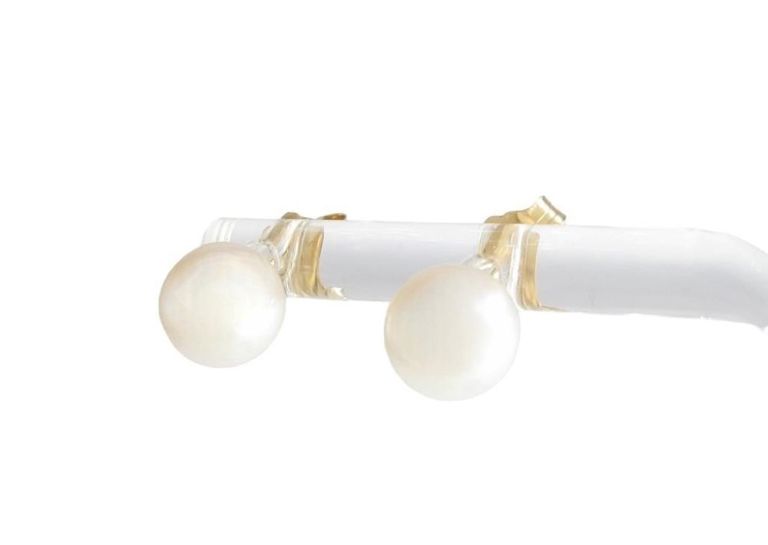Pair of 14k yellow gold cultured pearl earrings