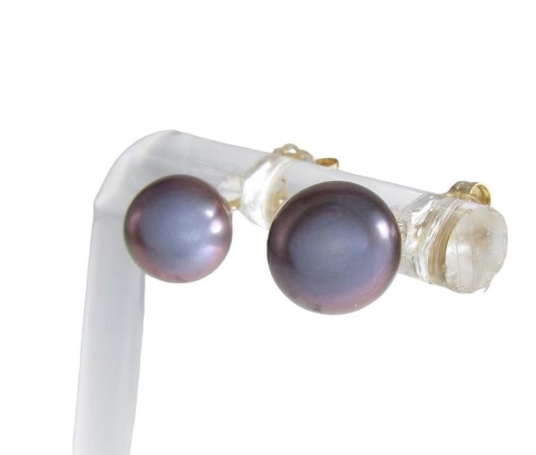 Pair of 14k yellow gold cultured black pearl stud earrings