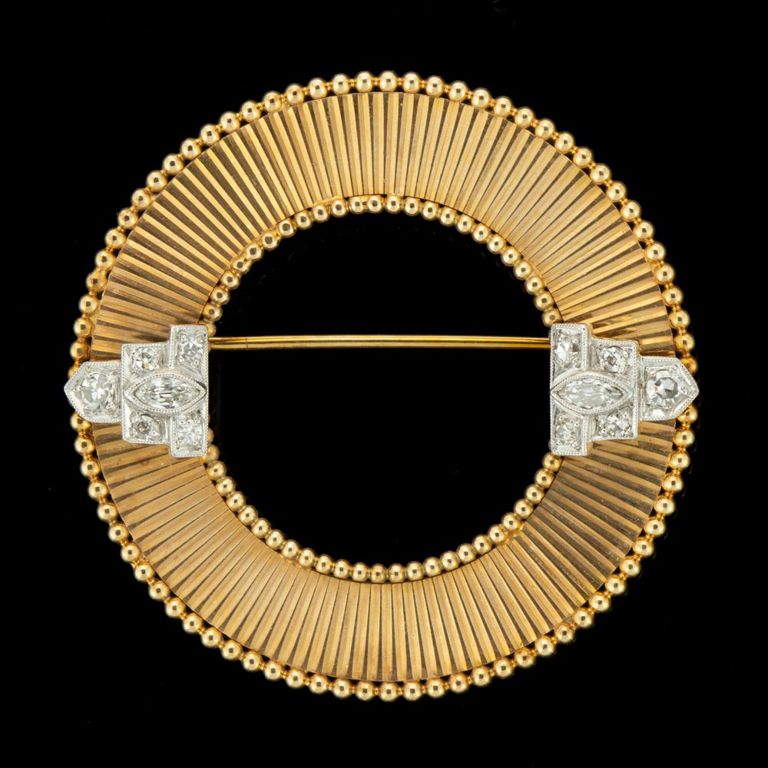 Vintage 14k Yellow Gold and Diamond Brooch / Pin