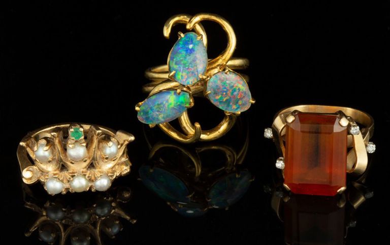 Vintage 14k and 18k Yellow Gold and Stone Lady's Rings