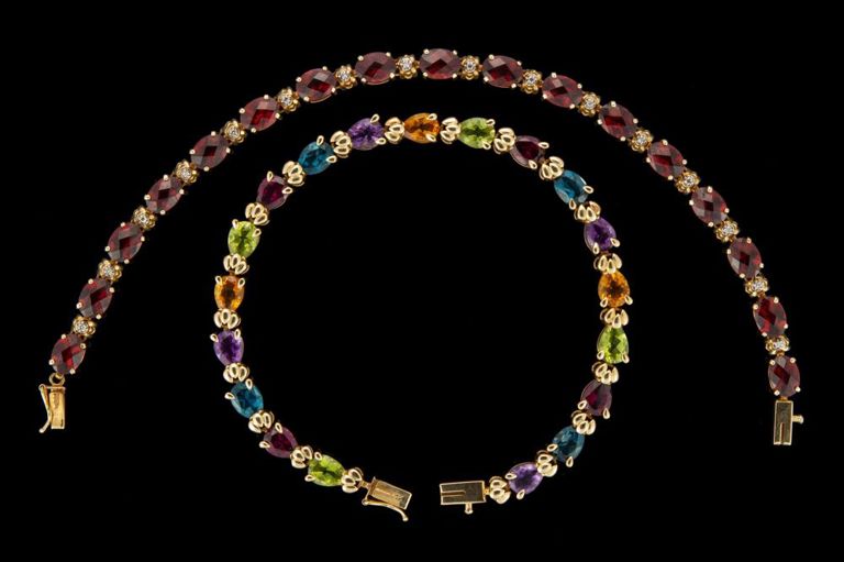 Vintage / Contemporary 14k Yellow Gold and Stone Bracelets