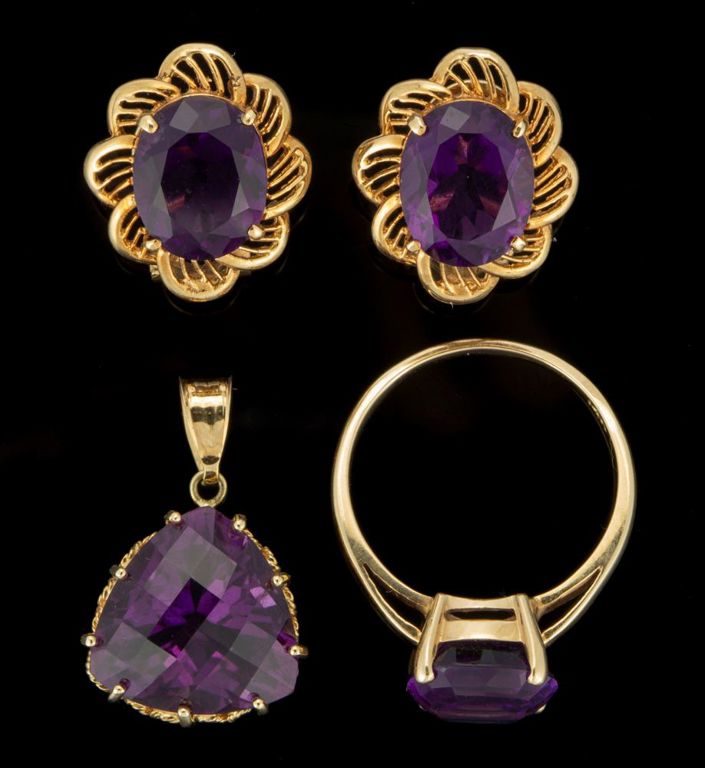 Vintage / Contemporary 14k Yellow Gold and Amethyst Jewelry