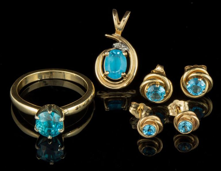 Vintage / Contemporary 14k Yellow Gold and Blue Topaz / Spinel Jewelry