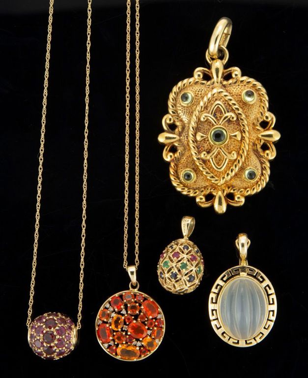 Vintage / Contemporary 14k Yellow Gold and Stone Pendants