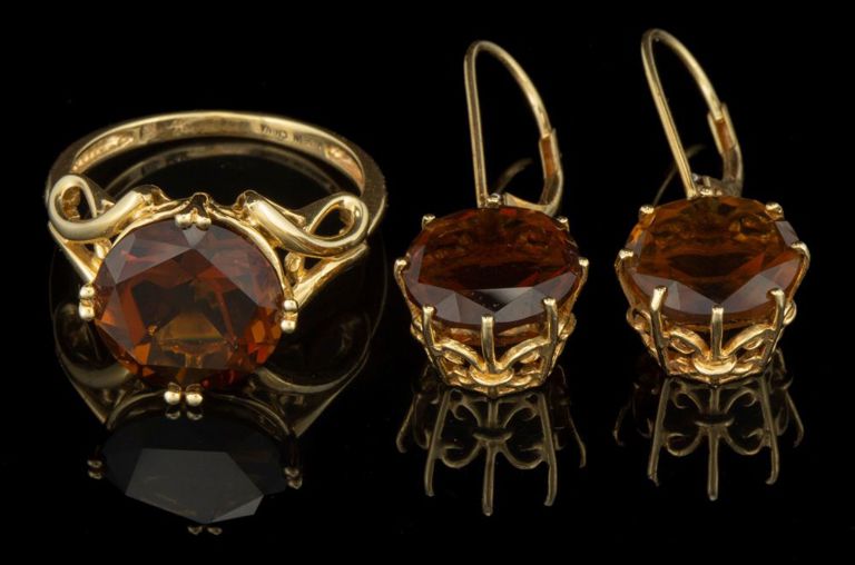 Vintage / Contemporary 14k Yellow Gold and Smoky Quartz Jewelry