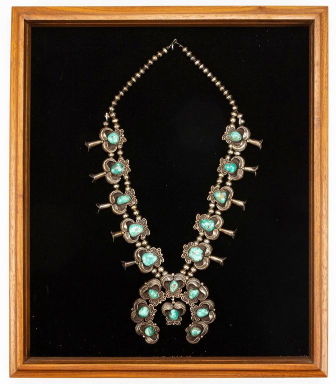 Navajo Attributed Native American Silver Squash Blossom Necklace