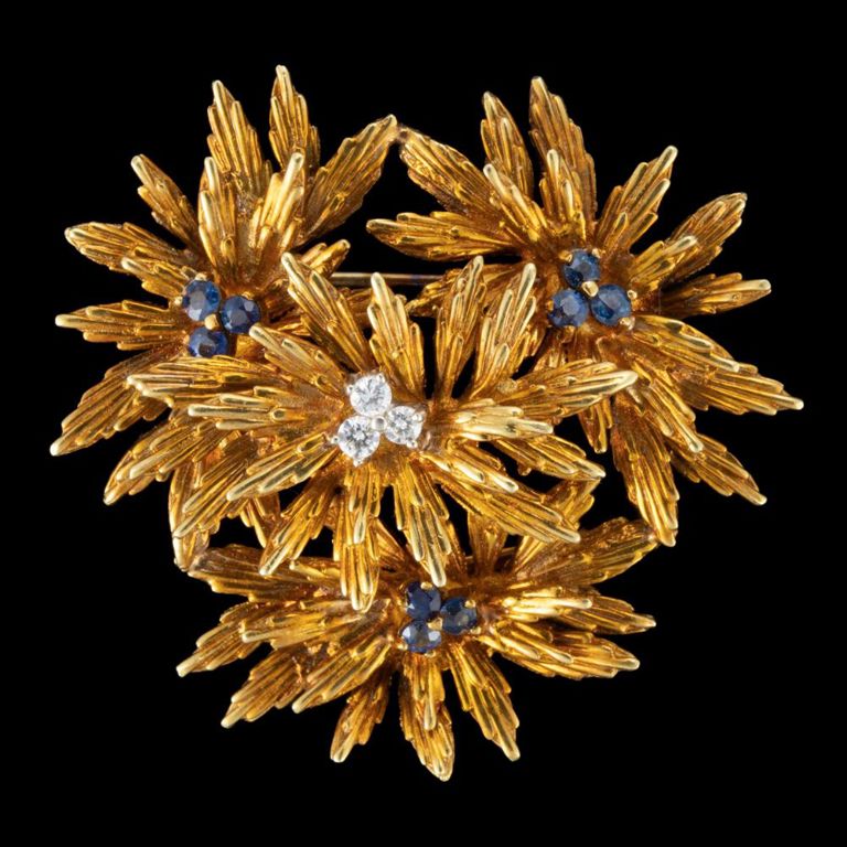 Vintage Tiffany & Co. 18k Yellow Gold, Diamond, and Sapphire Figural Brooch