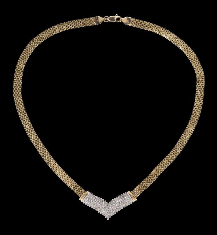 Vintage / Contemporary 10k Two-toned Gold and Diamond Choker Necklace