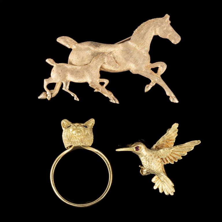 Vintage 14k and 18k Yellow Gold Figural Animal Jewelry