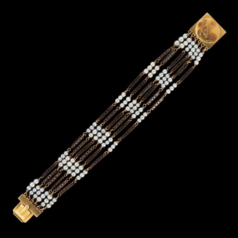 Antique 14k Gold, Diamond, and Pearl Bracelet