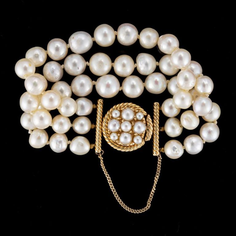 Vintage David Webb 18k Yellow Gold and Pearl Bracelet