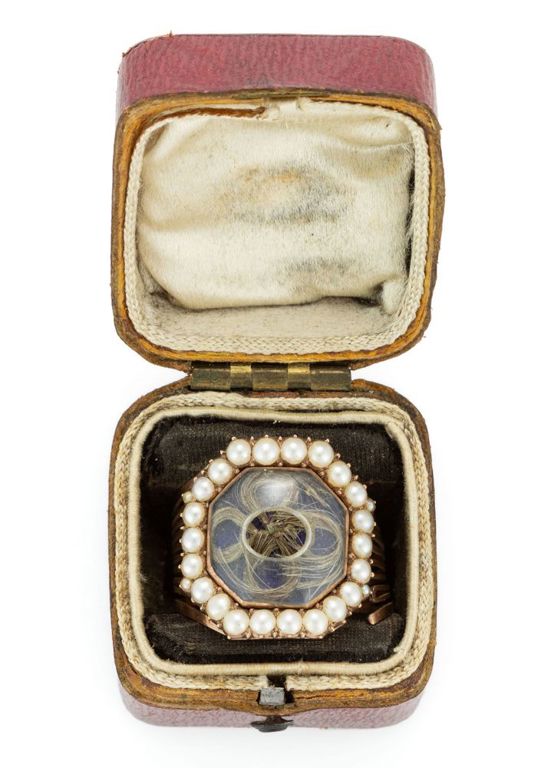 Georgian Rose Gold, Hair-work, and Pearl Mourning Ring