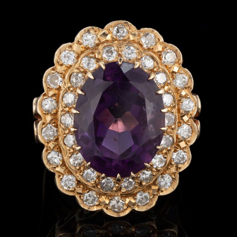 Vintage 14k Yellow Gold, Diamond, and Amethyst Lady's Ring