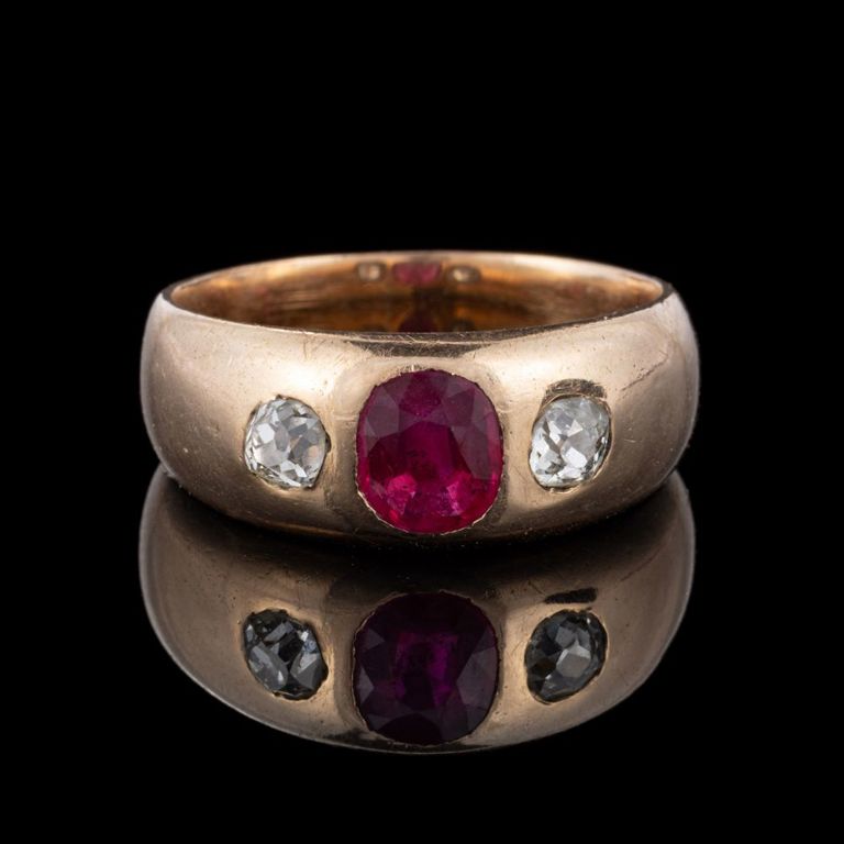 Antique 14k Yellow Gold, Diamond, and Ruby Lady's Gypsy Ring