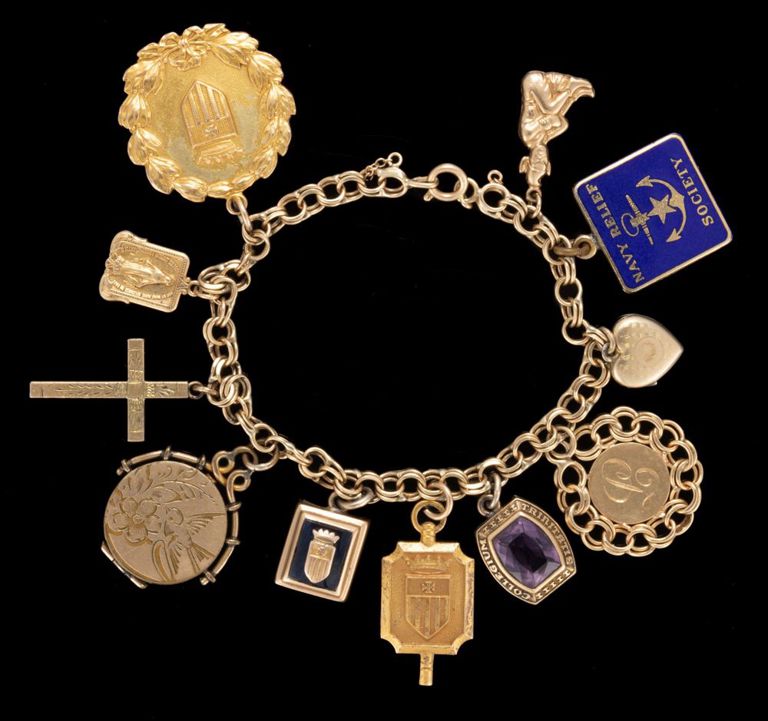 Vintage 14k Yellow Gold Bracelet With Gold and Other Charms