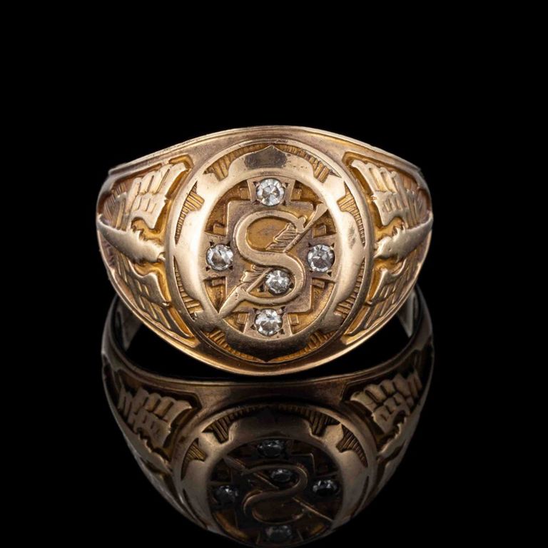 Vintage 10k Yellow Gold and Diamond Sheaffer Pen Salesman's Ring