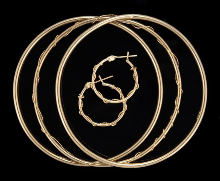 Vintage / Contemporary 14k Yellow Gold Bangle Bracelets and Hoop Earrings