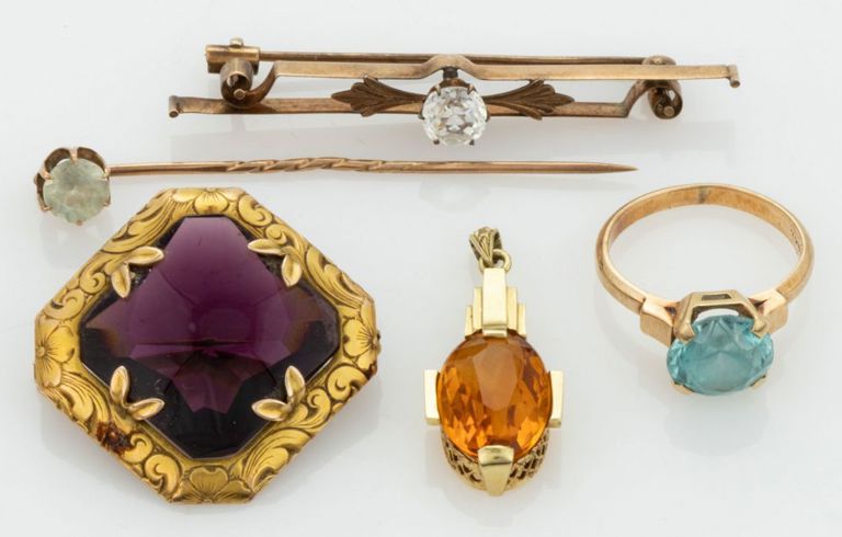 Antique and Vintage 10k and 14k Gold and Gemstone / Glass Stone Jewelry
