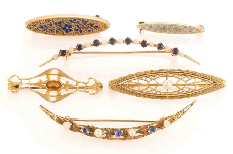 Antique and Vintage 10k and 14k Gold Brooches / Bar Pins