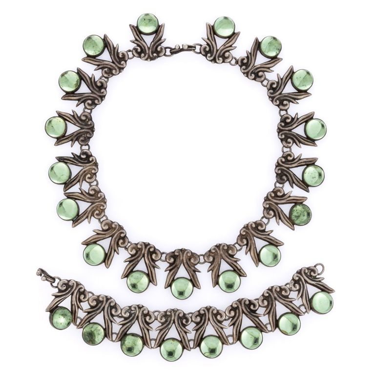 Vintage Taxco sterling silver and glass jewelry set