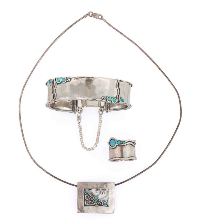 Shablool Didae Israel sterling silver and opal jewelry set