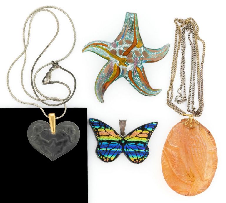 Lalique and other glass necklace pendants