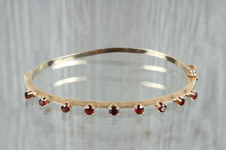 Ladies 9 Garnet 14k Gold Cuff Bracelet