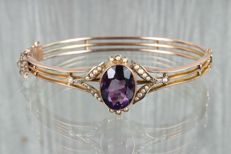 Gem Set Amethyst and Pearl Bracelet