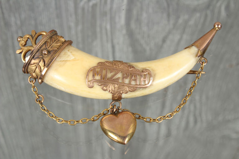 Raj Era Victorian Mizpah Tiger Tooth Brooch