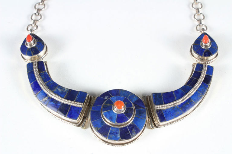 India Sterling Silver and Muti-stone Necklace