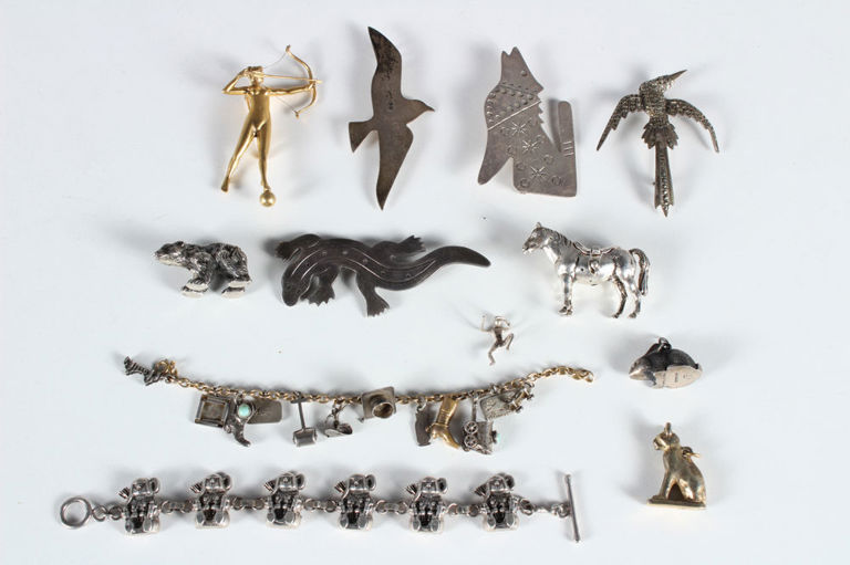 Assorted Silver Miniature Animals, Charms, Brooch