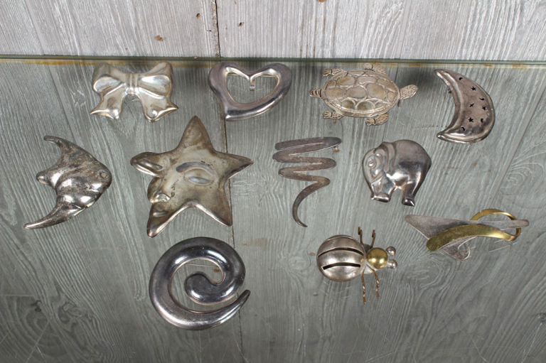 11 Mexican Sterling Silver Brooches and Buckle
