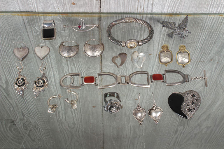 Grouping of Sterling Silver Bracelets, Earrings