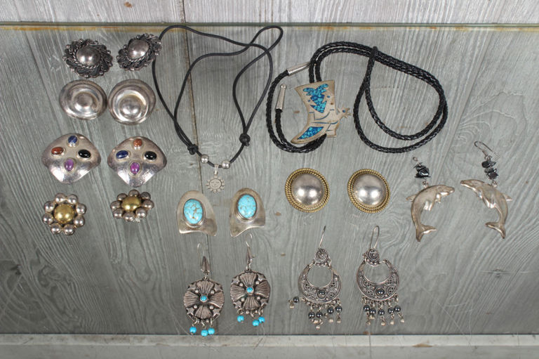 Grouping of Mexican Sterling Earrings and Pendants