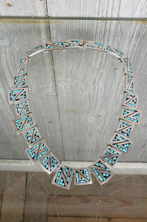 Inlaid Turquoise and Sterling Silver Necklace