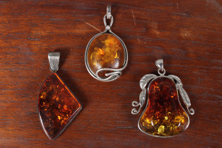 3 Amber Pendants