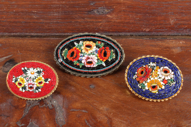 3 Oval Micro-mosaic Millefiore Brooches