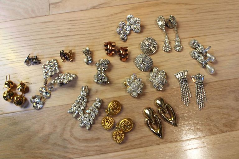 Grouping of Clip on Costume Jewelry Earrings