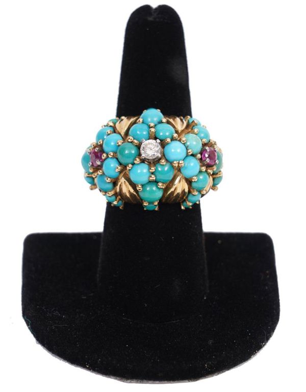 Diamond, Ruby, Turquoise 18K YG Ring