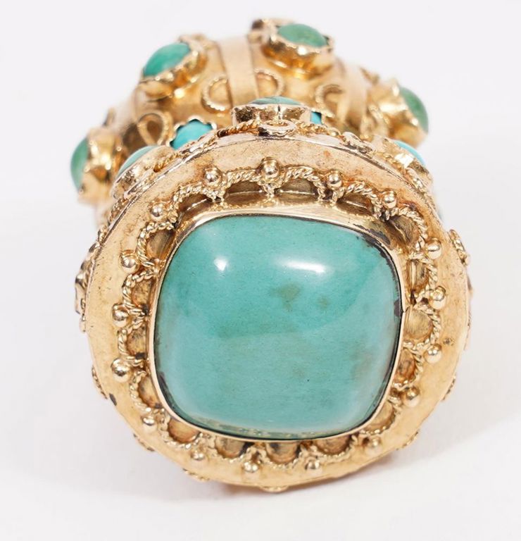 Large Etruscan Turquoise & 18K Fob Charm