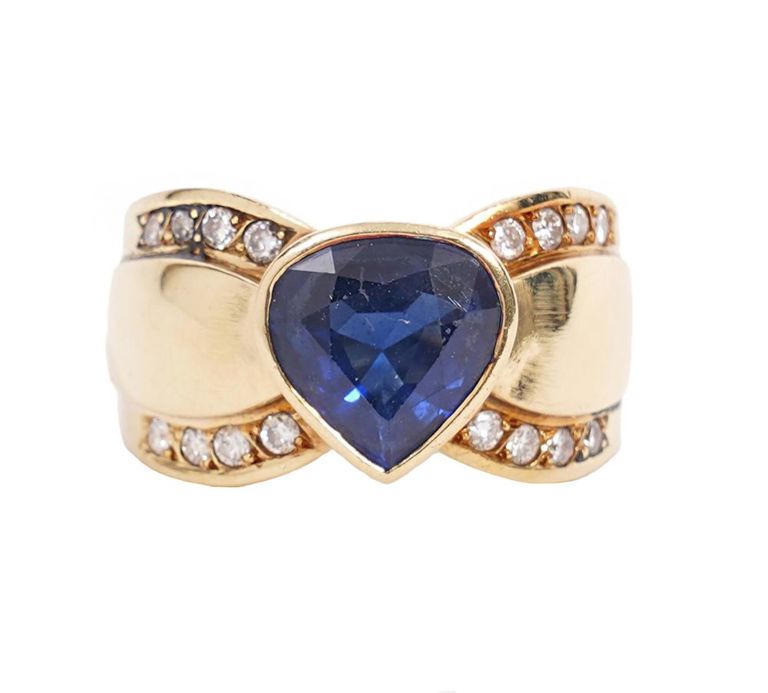 18K YG, Diamond & Sapphire Band Style Ring
