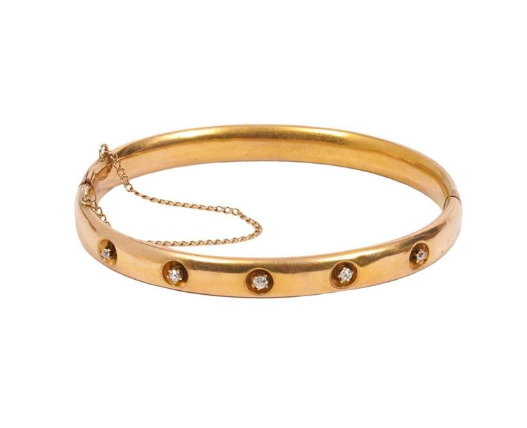Diamond & 14K YG Hinged Bangle Bracelet
