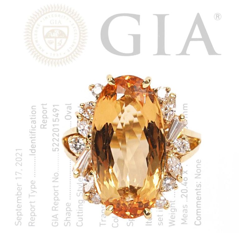 Lady's Natural Topaz, Diamond & 18K YG Ring