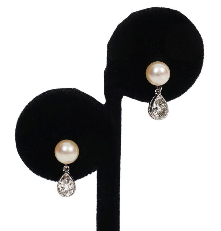 Diamond, Pearl and 14K WG Screwback Earrings