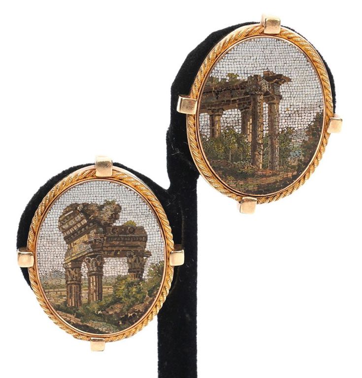 Pr. 14K YG Mosaic Clip Pierced Earrings