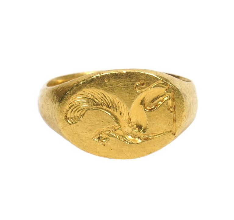 22K YG Signet Crest Greek Sphinx Ring