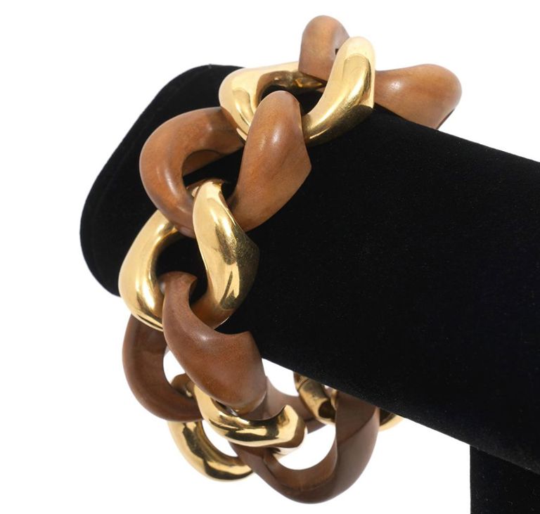 Seaman Schepps 18K YG & Wood Link Bracelet