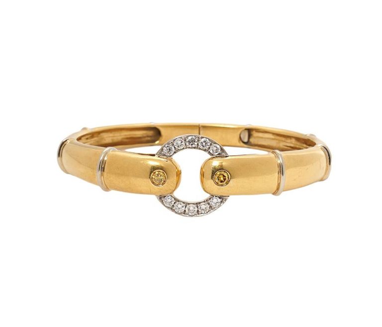 Contemporary 18K YG & Colored Diamond Bangle