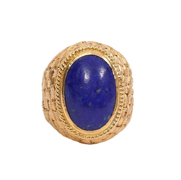 18K YG & Lapis Contemporary Unisex Ring